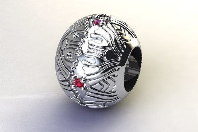 Silver bead charm with Ruby 3D print model