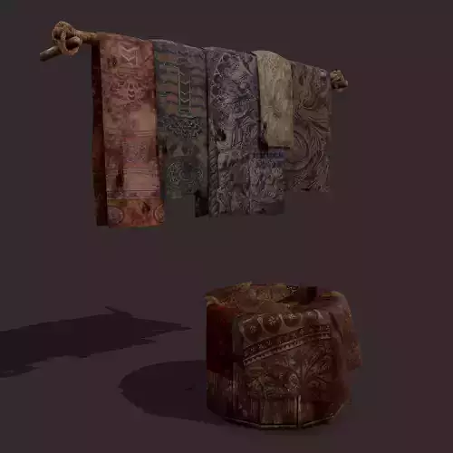 Medieval Blanket Bucket and Hanger 3D Model Collection