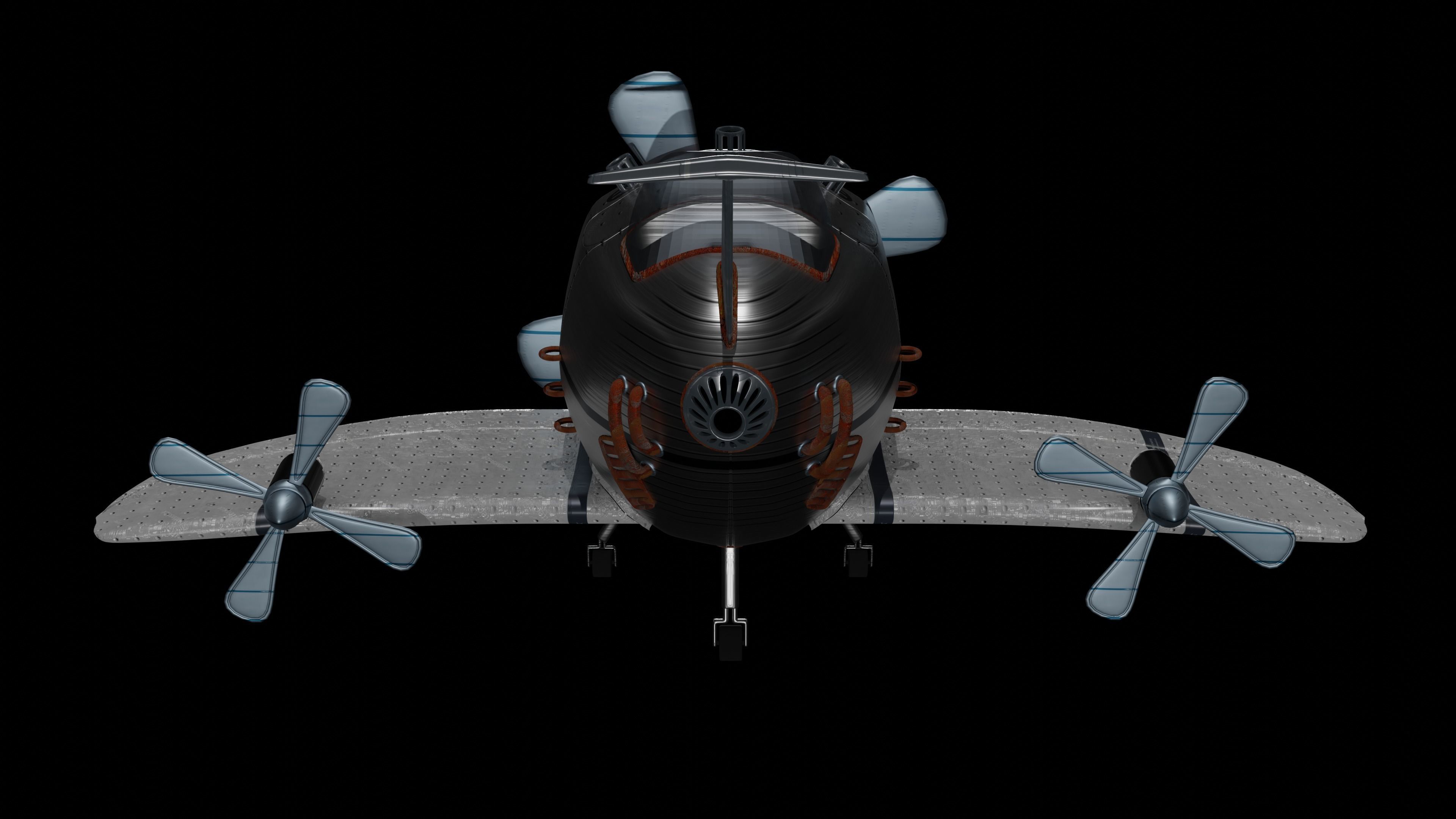 Aircraft airplane with two propellers 3D model_5
