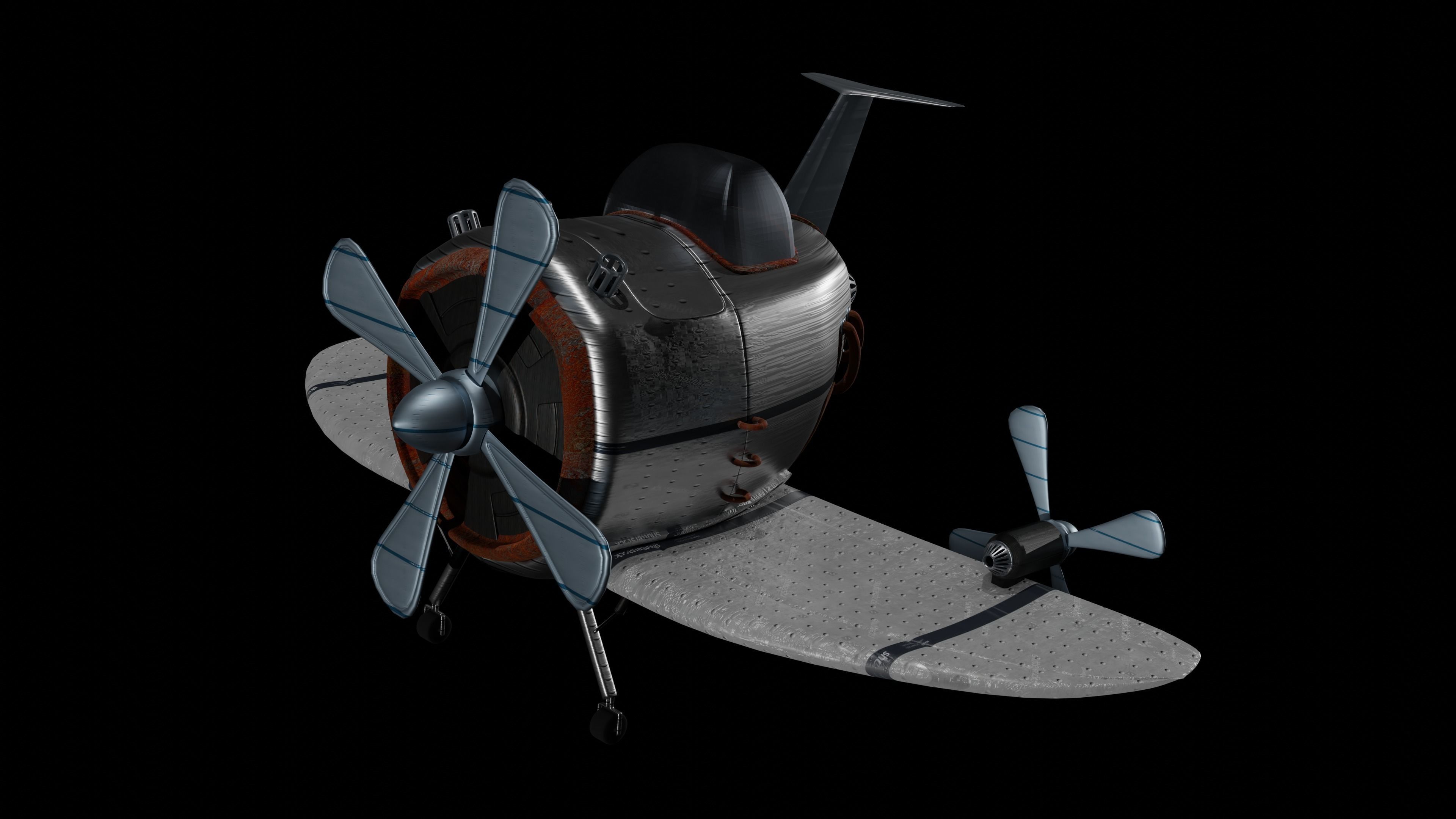 Aircraft airplane with two propellers 3D model_1