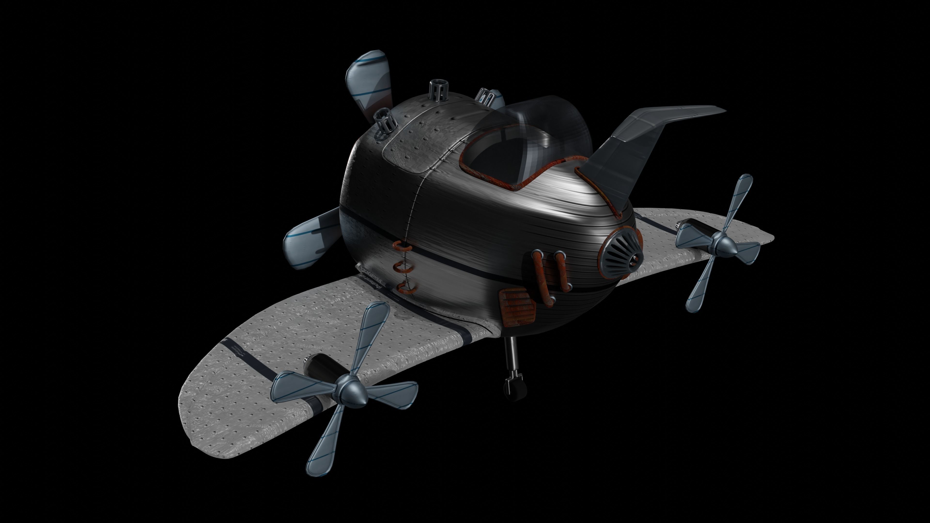 Aircraft airplane with two propellers 3D model_2