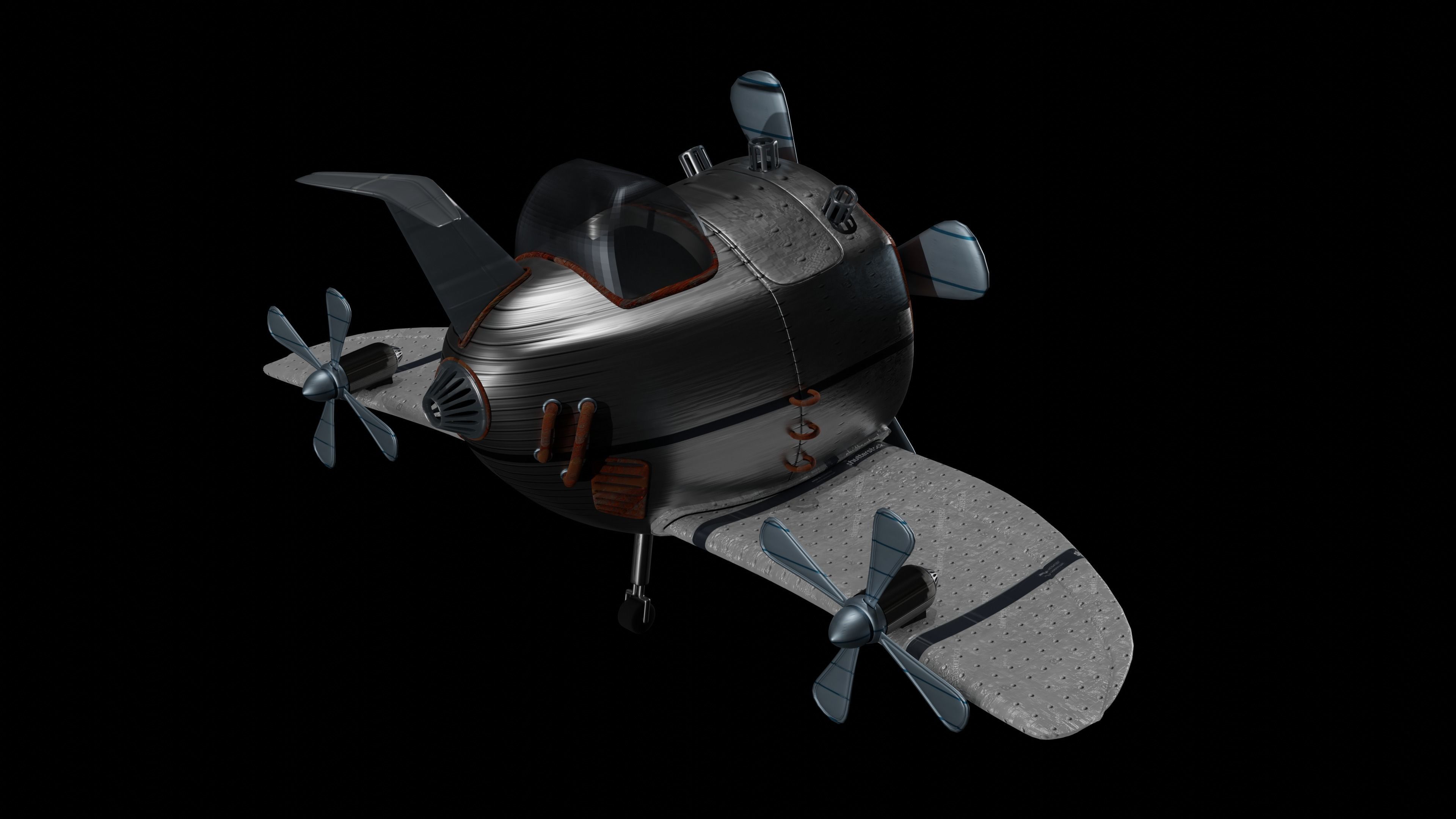 Aircraft airplane with two propellers 3D model_3