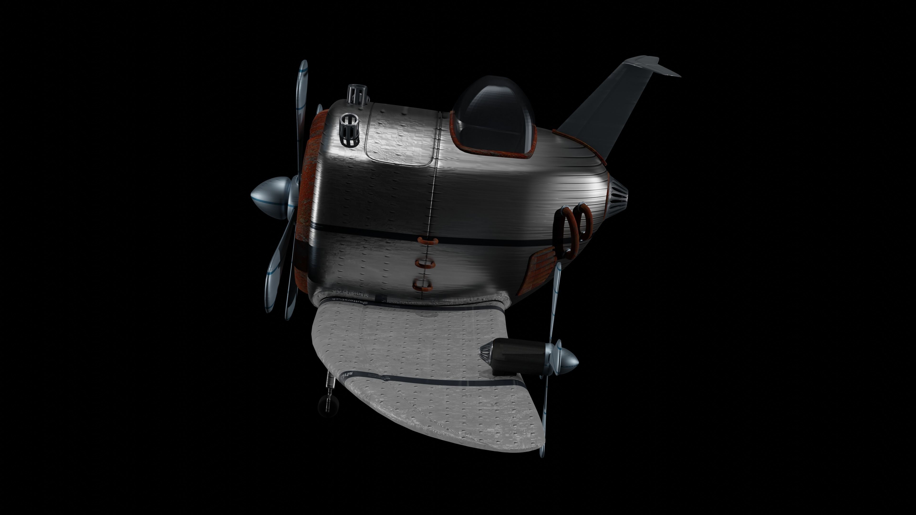 Aircraft airplane with two propellers 3D model_6