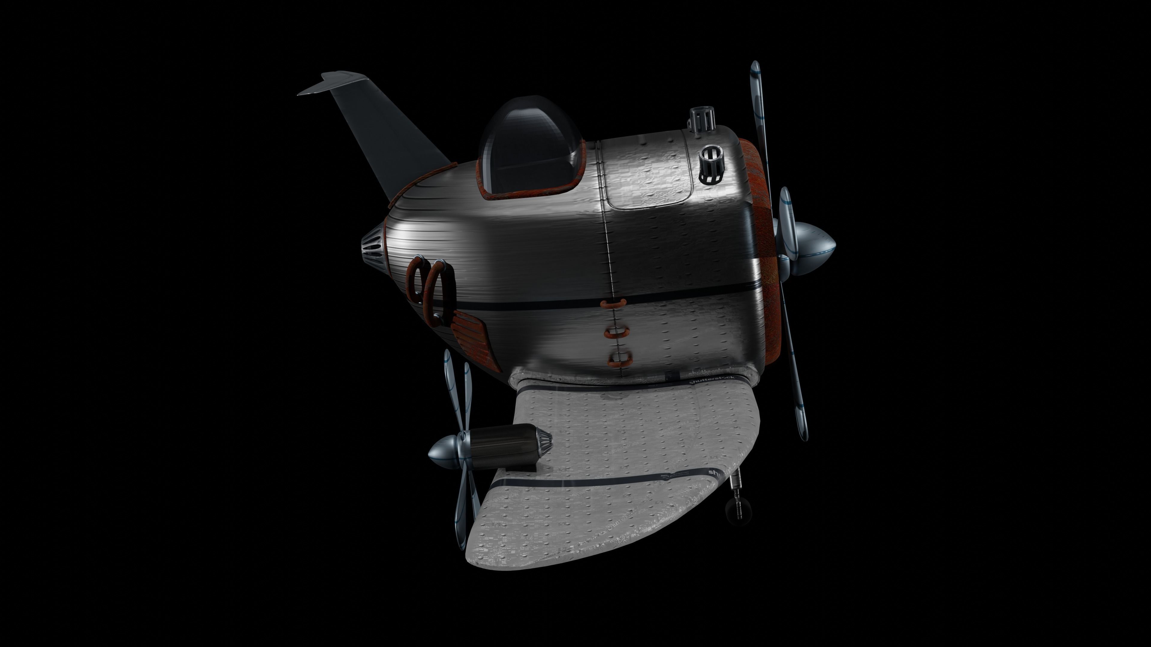 Aircraft airplane with two propellers 3D model_7
