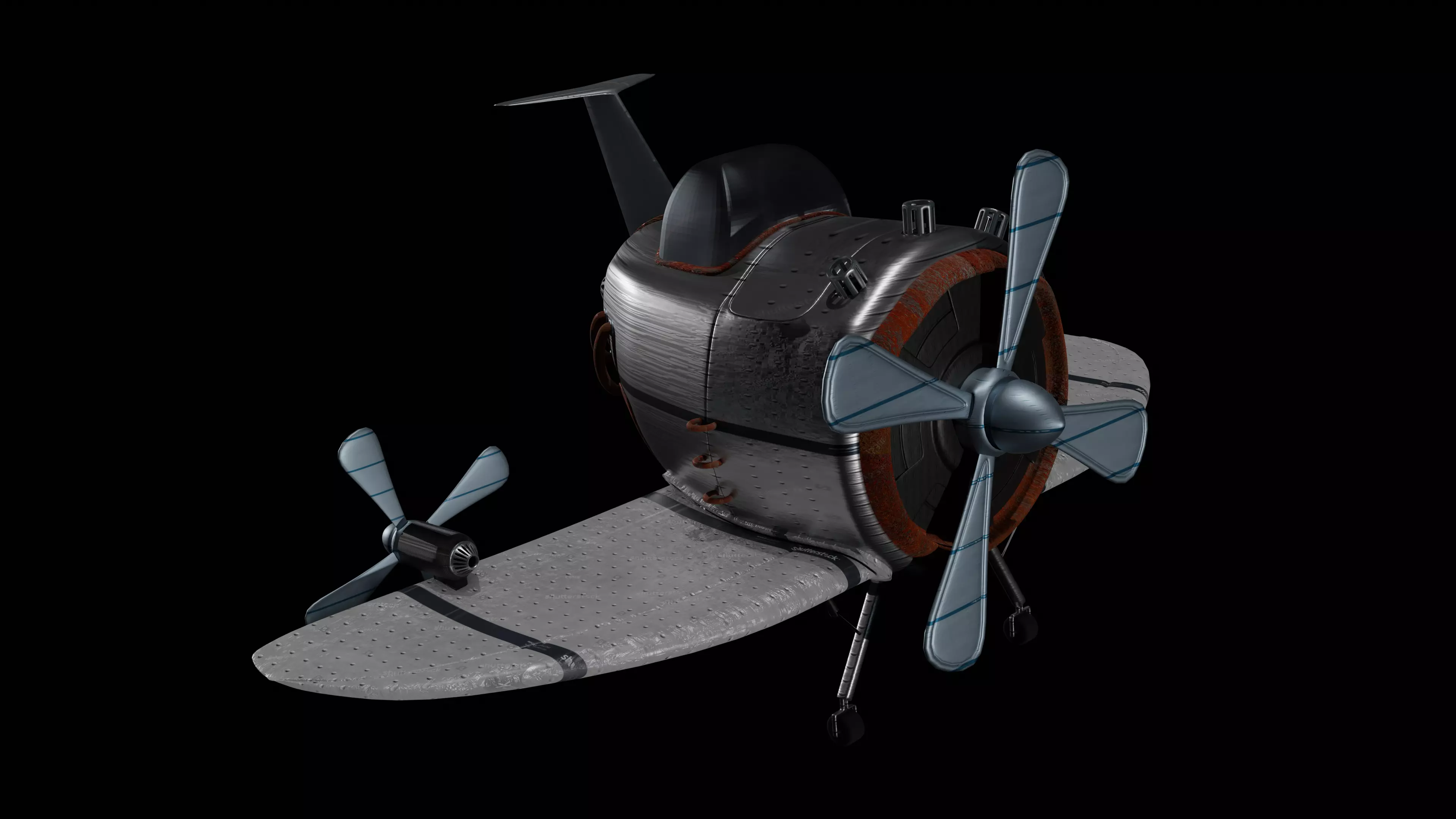 Aircraft airplane with two propellers 3D model_0