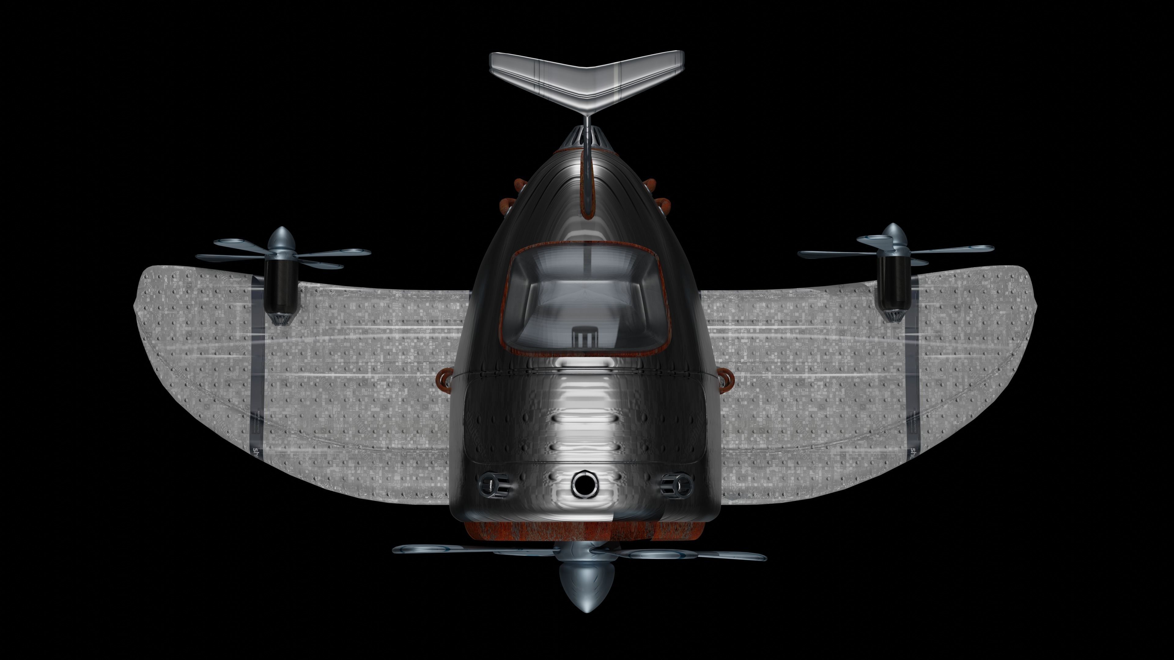 Aircraft airplane with two propellers 3D model_9