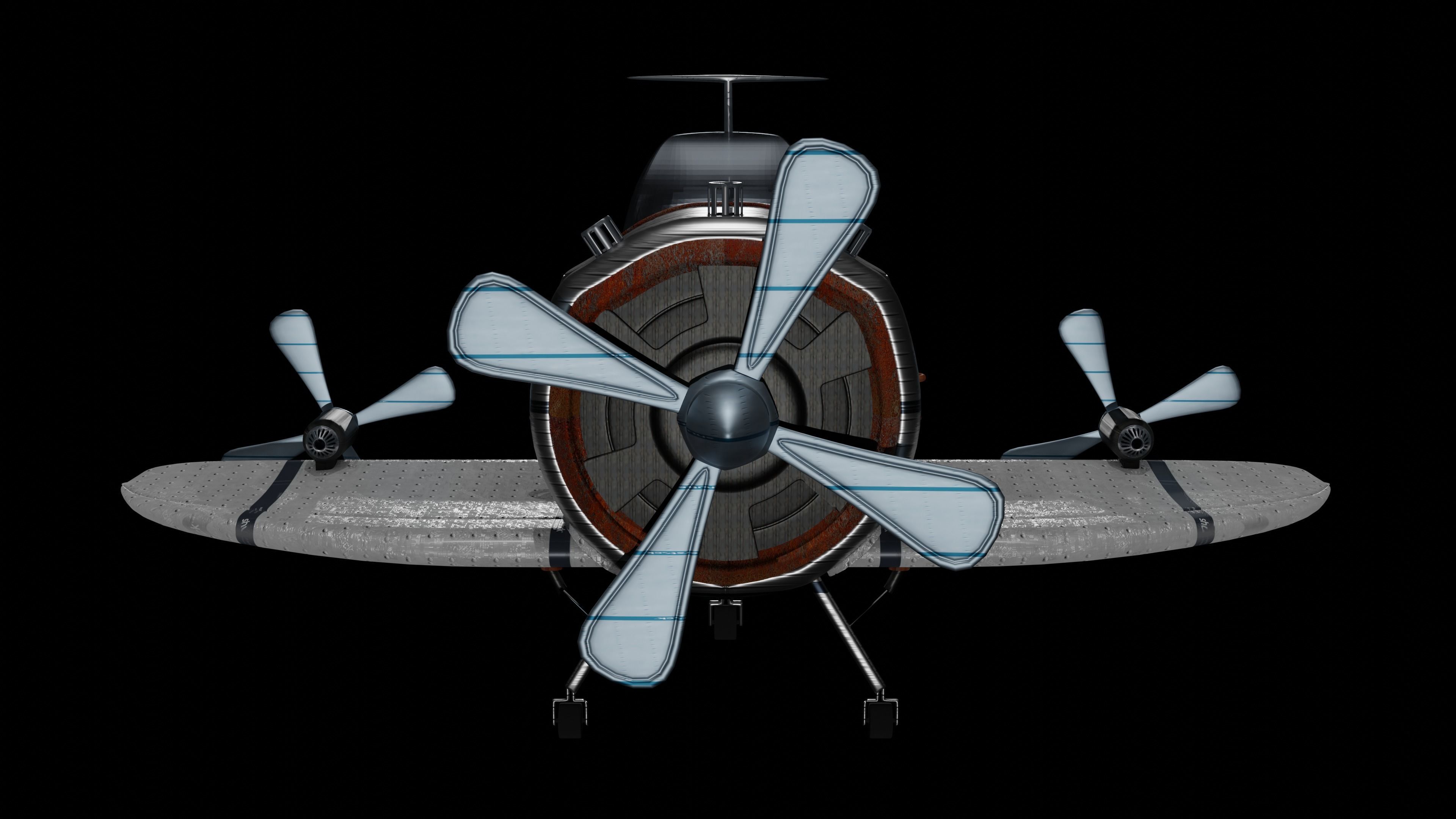 Aircraft airplane with two propellers 3D model_4