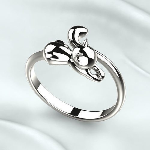 Cat Silver Open Ring 3D print model