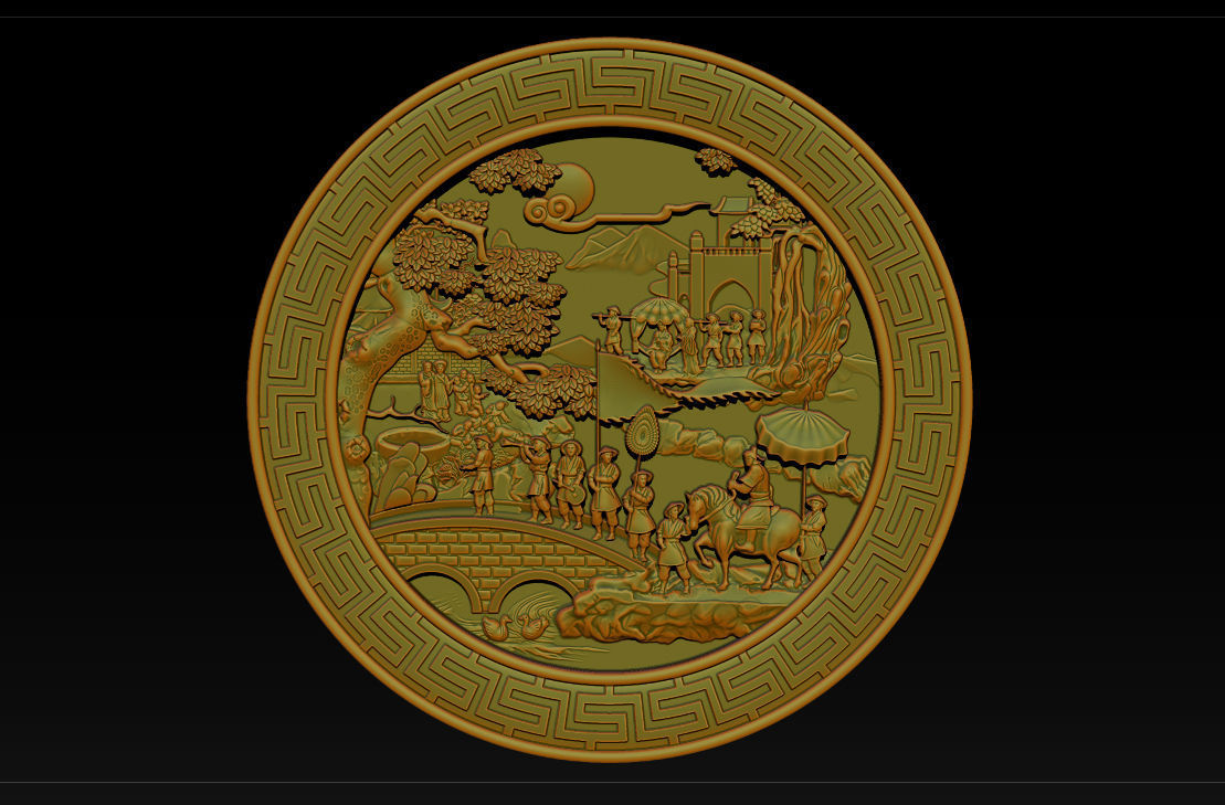 Mural landscape wood carving file stl OBJ and ZTL for CNC 3D print model_5