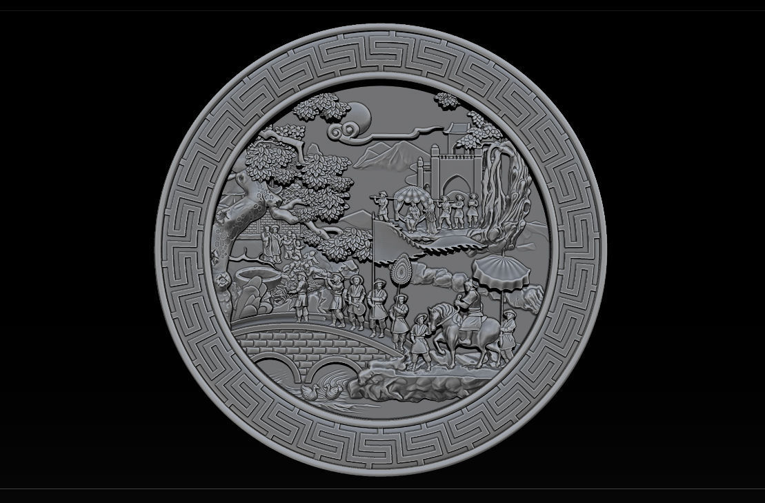 Mural landscape wood carving file stl OBJ and ZTL for CNC 3D print model_3