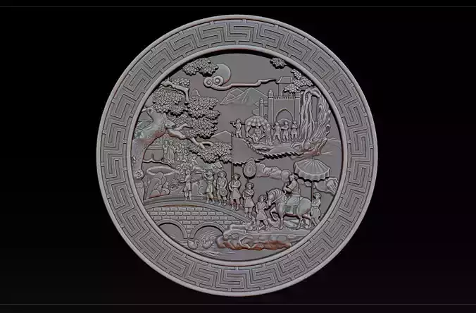 Mural landscape wood carving file stl OBJ and ZTL for CNC 3D print model