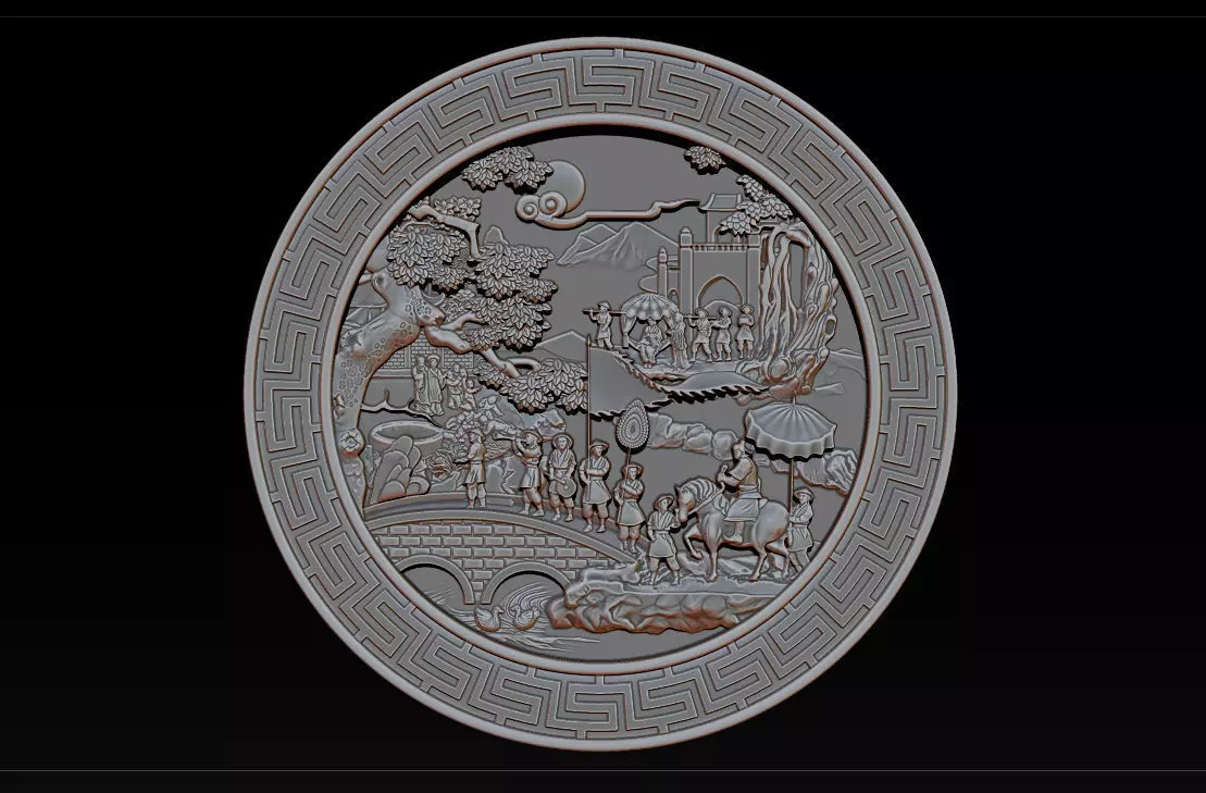 Mural landscape wood carving file stl OBJ and ZTL for CNC 3D print model_0