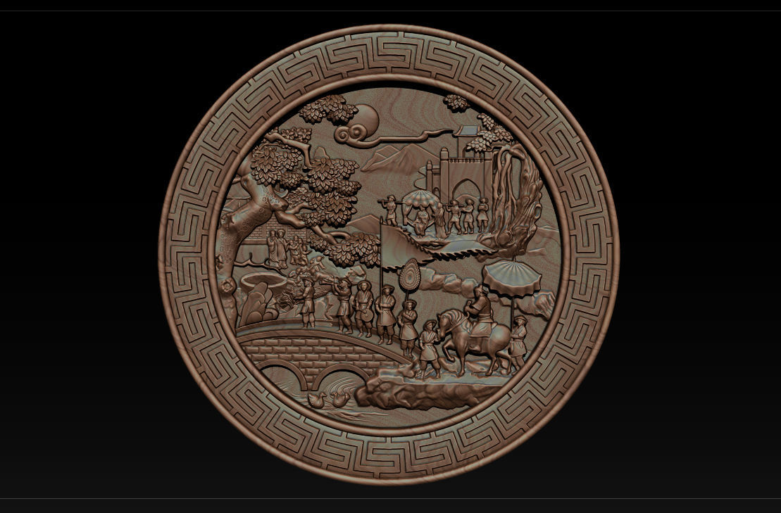 Mural landscape wood carving file stl OBJ and ZTL for CNC 3D print model_6