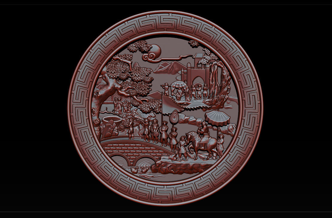 Mural landscape wood carving file stl OBJ and ZTL for CNC 3D print model_9