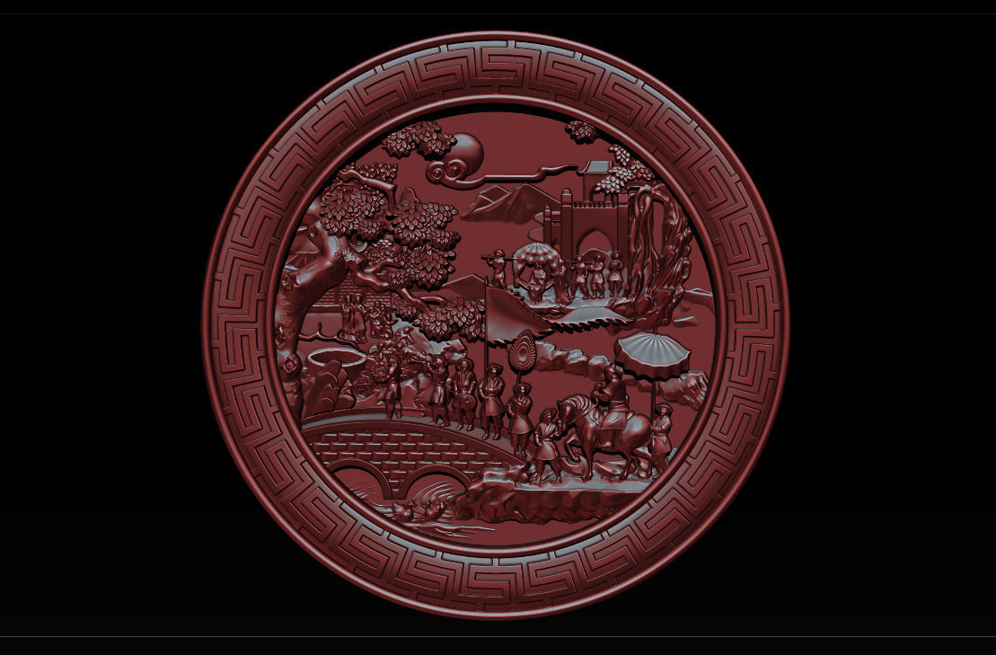 Mural landscape wood carving file stl OBJ and ZTL for CNC 3D print model_1