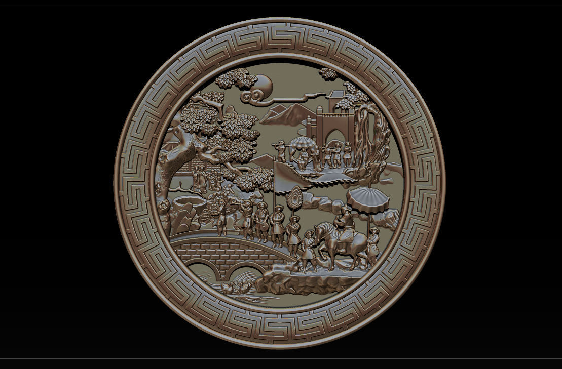 Mural landscape wood carving file stl OBJ and ZTL for CNC 3D print model_8
