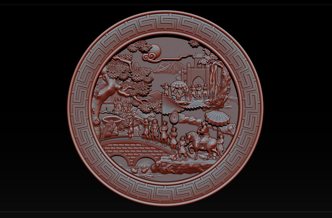 Mural landscape wood carving file stl OBJ and ZTL for CNC 3D print model_11