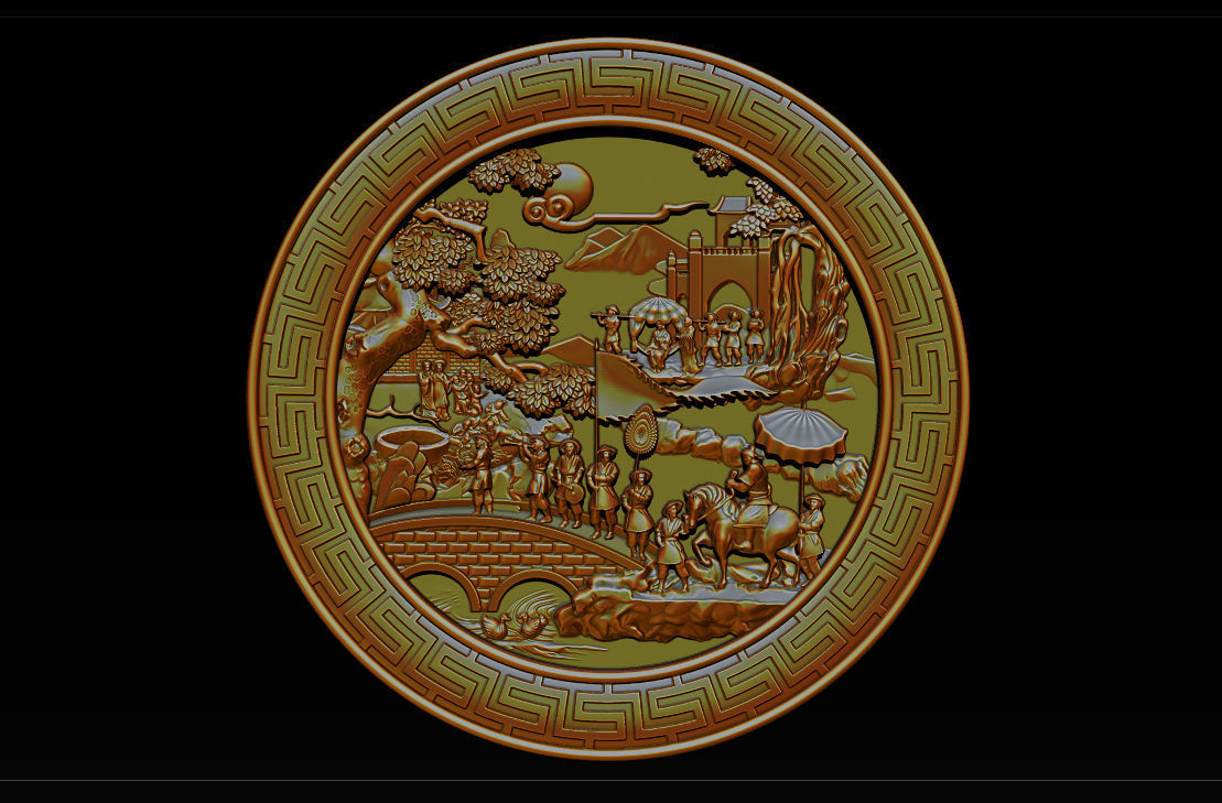 Mural landscape wood carving file stl OBJ and ZTL for CNC 3D print model_7