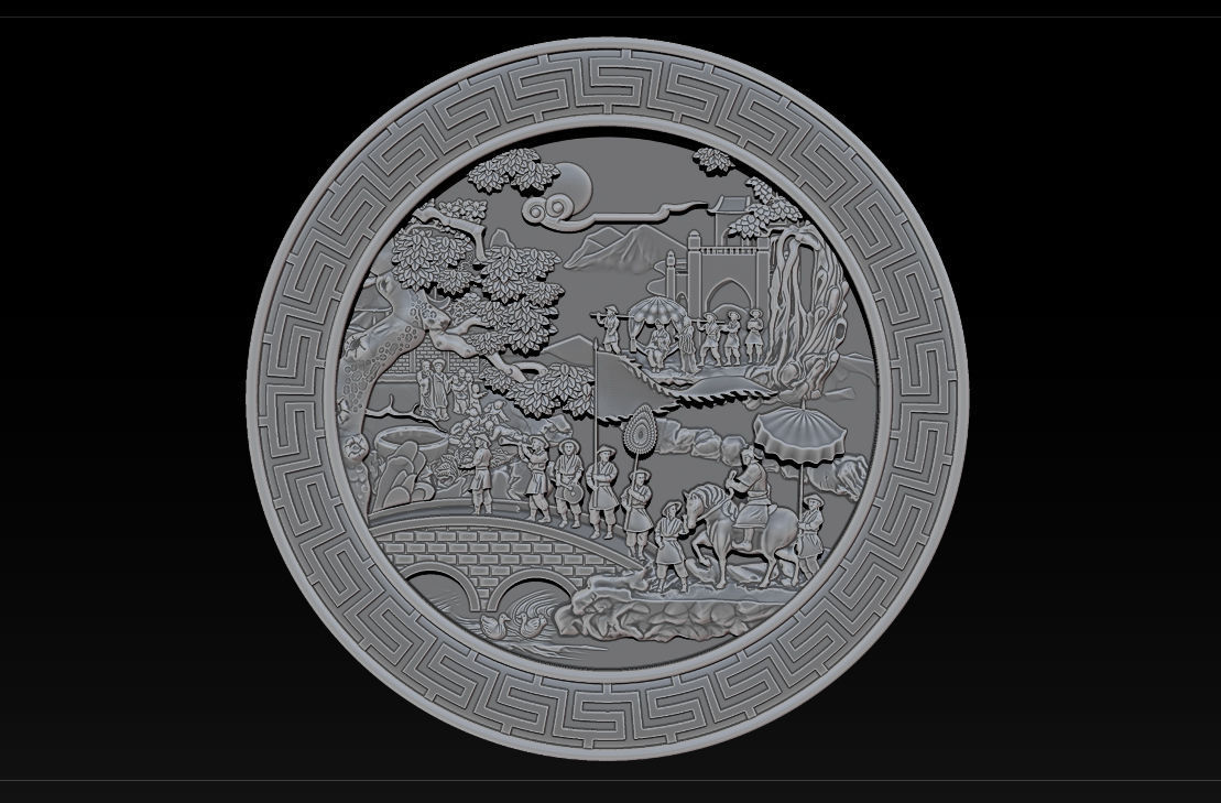 Mural landscape wood carving file stl OBJ and ZTL for CNC 3D print model_4