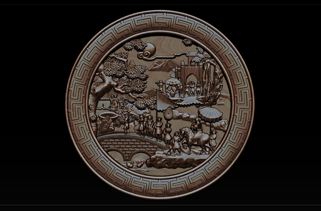 Mural landscape wood carving file stl OBJ and ZTL for CNC 3D print model_2