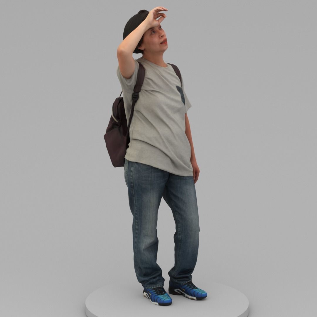 A Middle-age Woman Wearing A Backpack 3D model_2