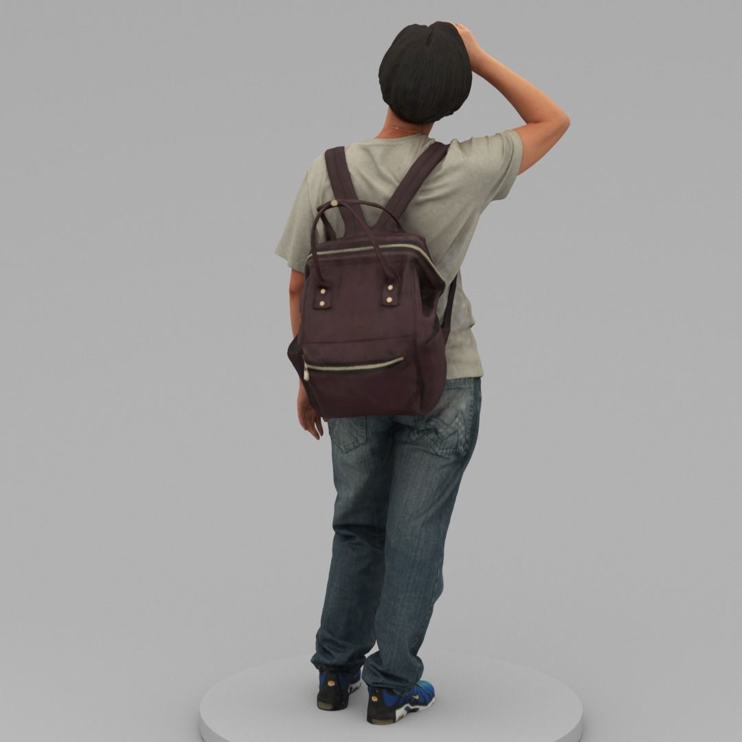 A Middle-age Woman Wearing A Backpack 3D model_3