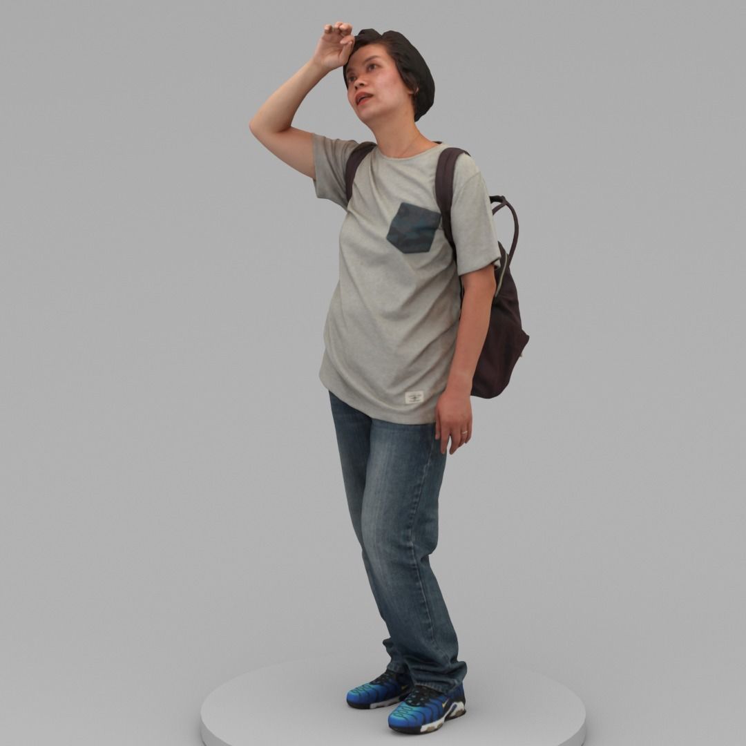 A Middle-age Woman Wearing A Backpack 3D model_1