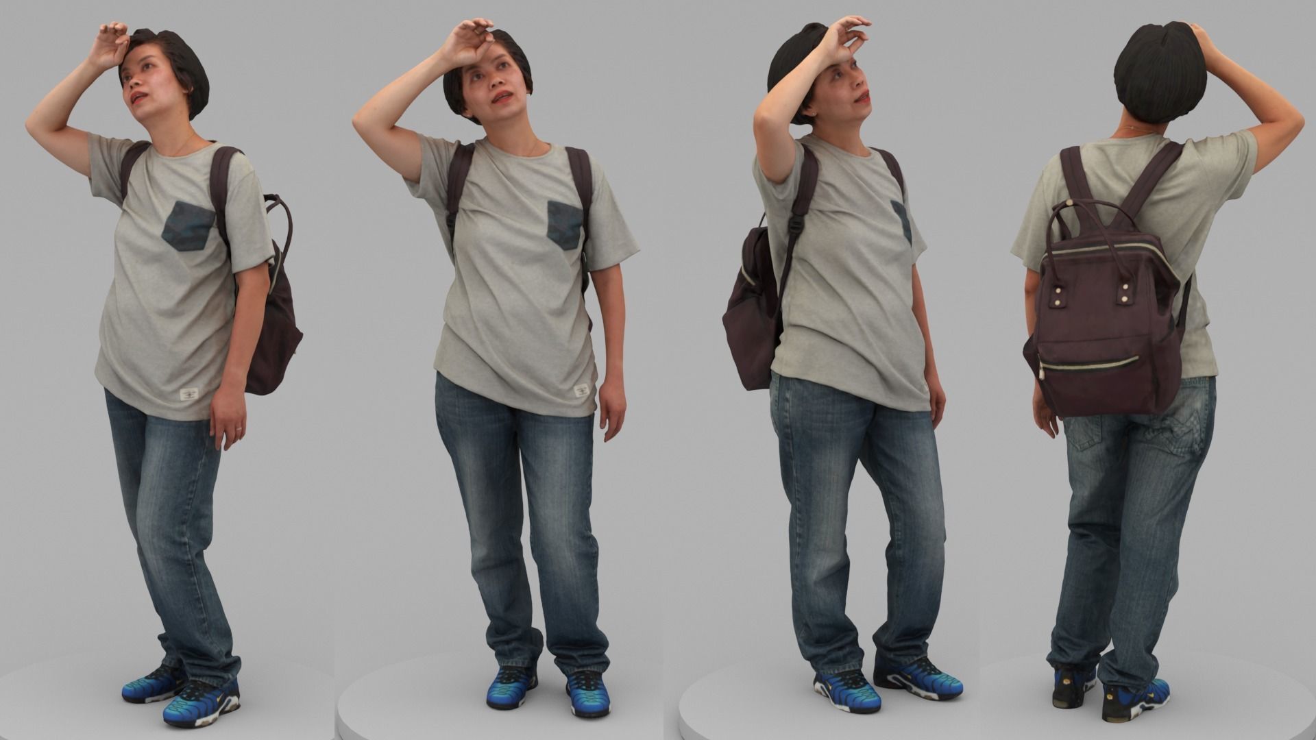 A Middle-age Woman Wearing A Backpack 3D model_4