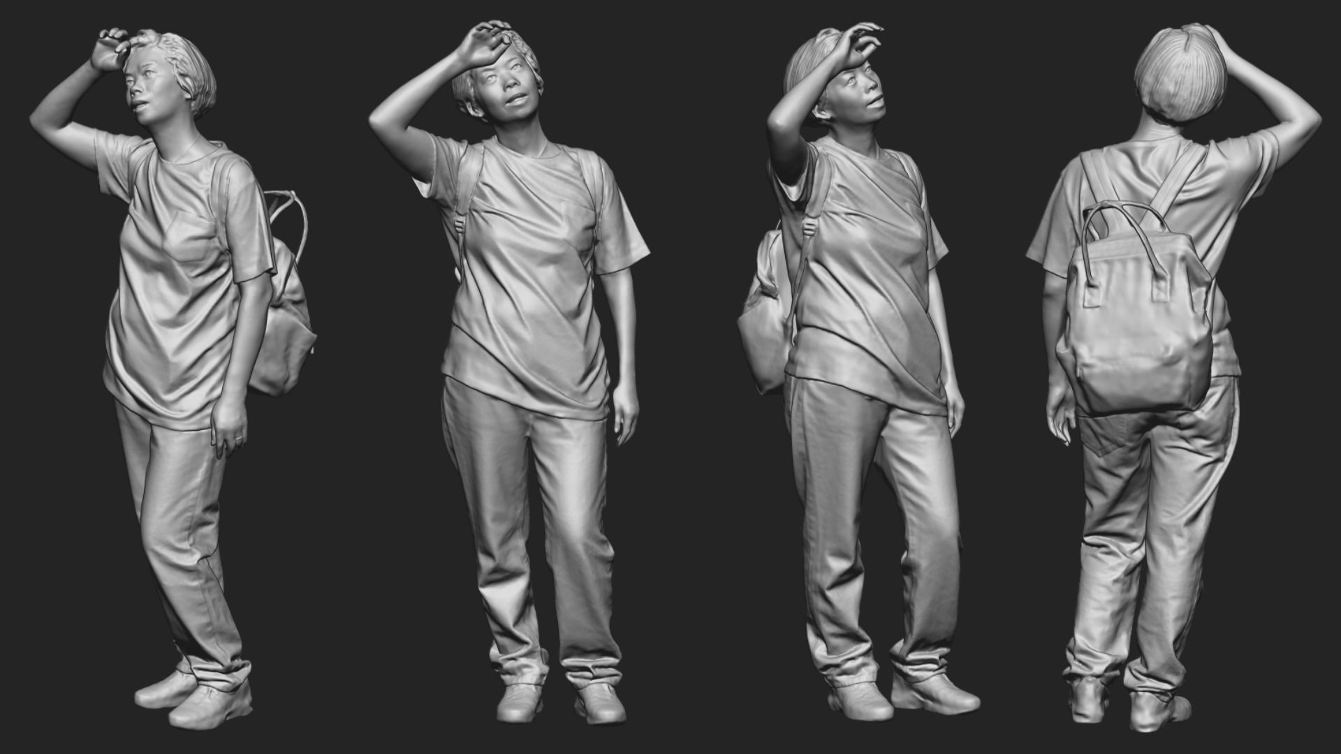 A Middle-age Woman Wearing A Backpack 3D model_5