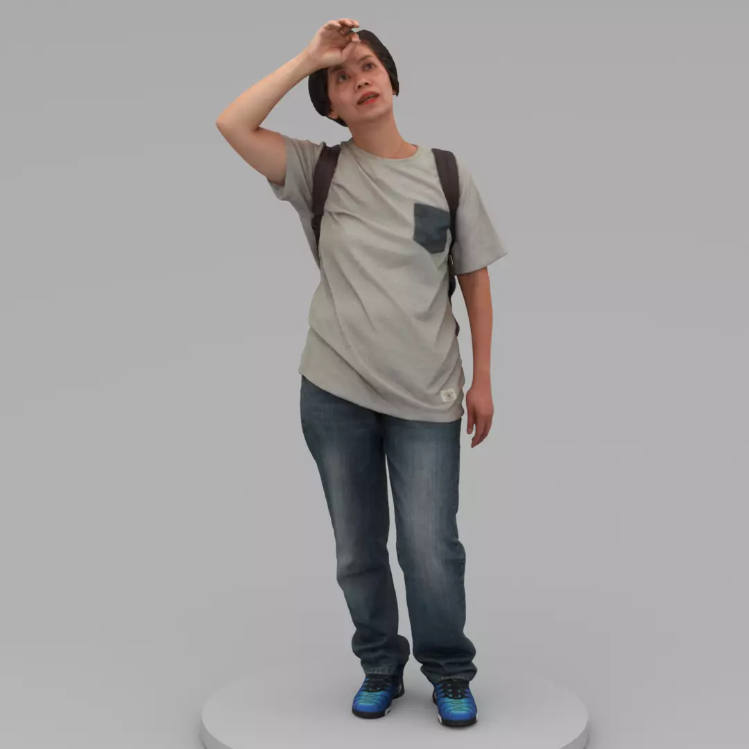 A Middle-age Woman Wearing A Backpack 3D model_0
