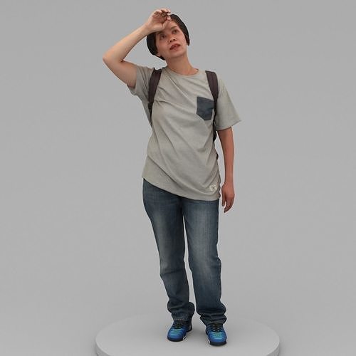 A Middle-age Woman Wearing A Backpack 3D model