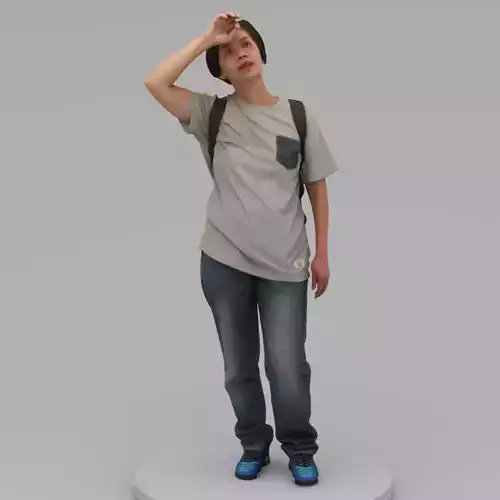 A Middle-age Woman Wearing A Backpack 3D model