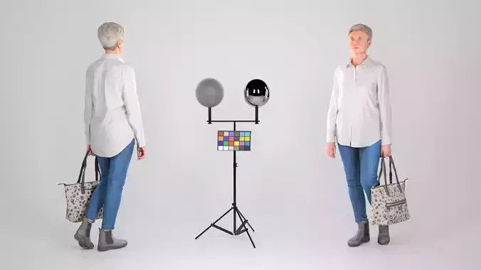 Adult woman in white shirt and jeans 150