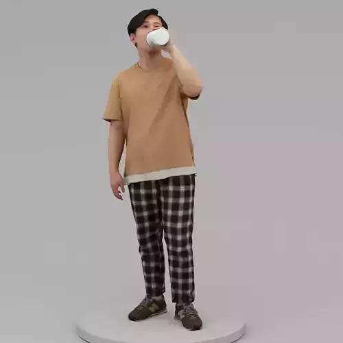 A Relaxed Man Drinking Water From A Bottle 3D model