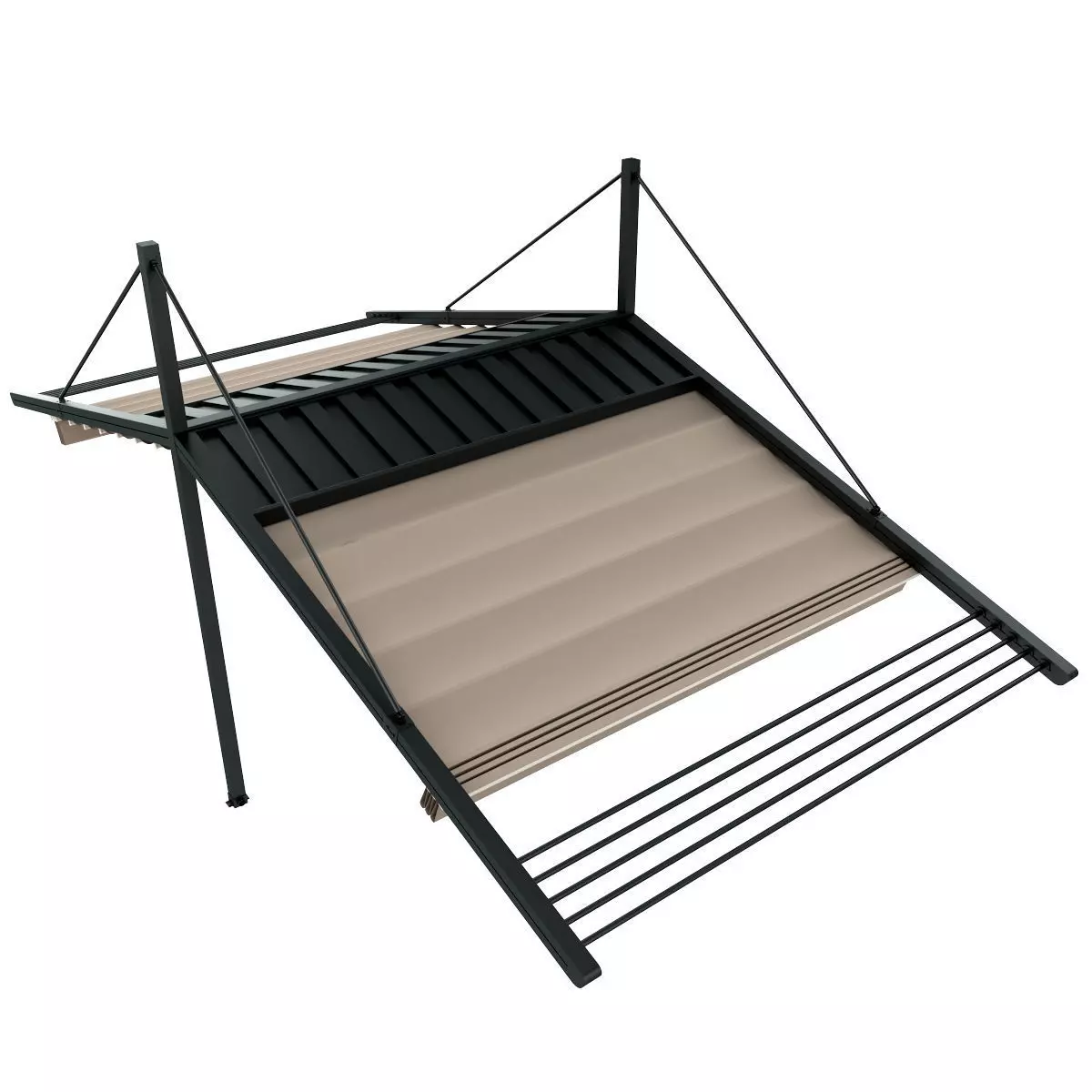 Motorized Pergola 3a weathered black steel 3D model_0