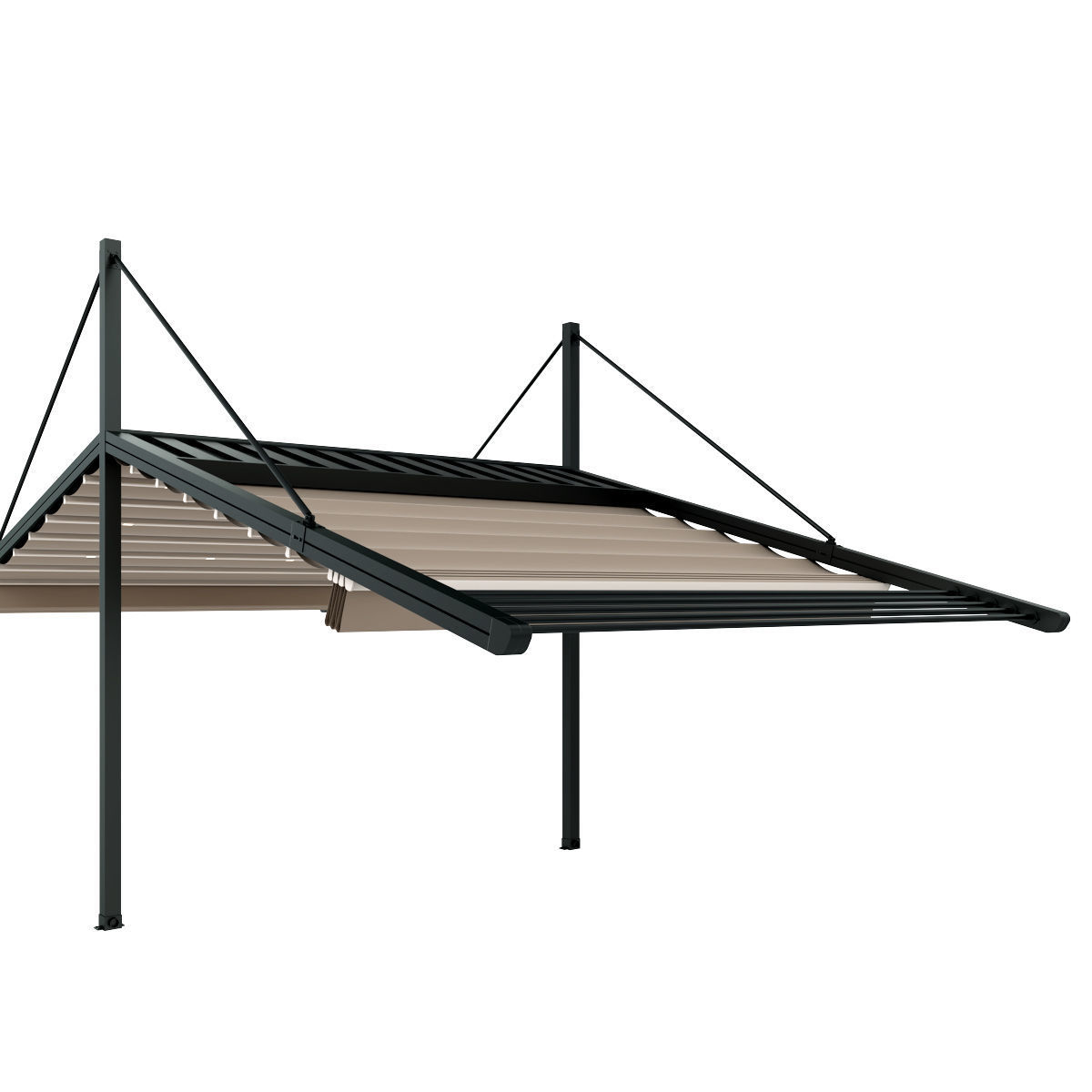Motorized Pergola 3a weathered black steel 3D model_44