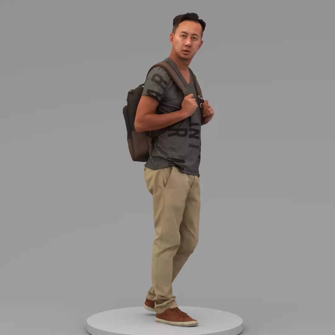 A Middle-age Man Wearing A Backpack 3D model