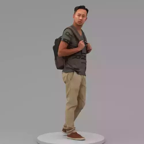 A Middle-age Man Wearing A Backpack 3D model