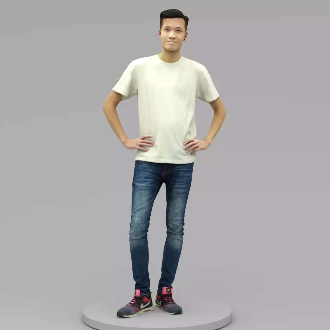 A Handsome Young Man Posing In Akimbo Posture  3D model_0