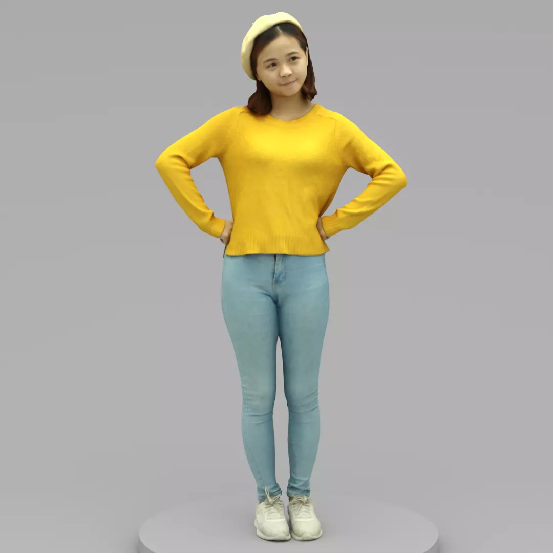 A Young Woman Posing In Akimbo Posture 3D model