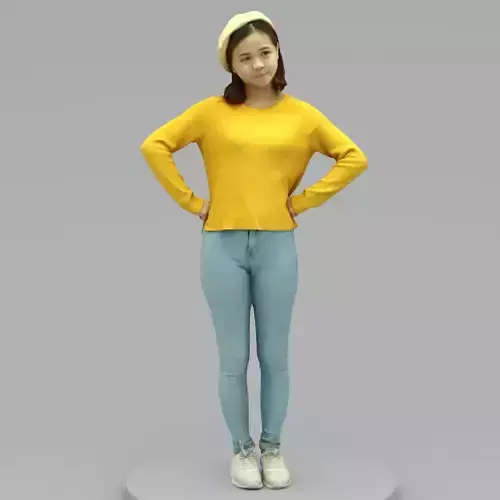 A Young Woman Posing In Akimbo Posture  3D model
