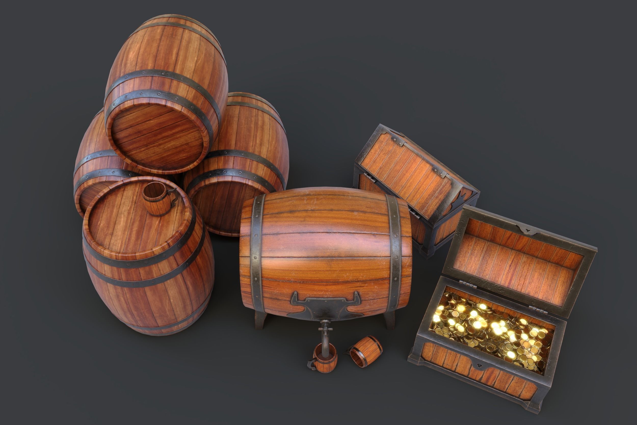 Barrels Package Low-poly 3D model_14
