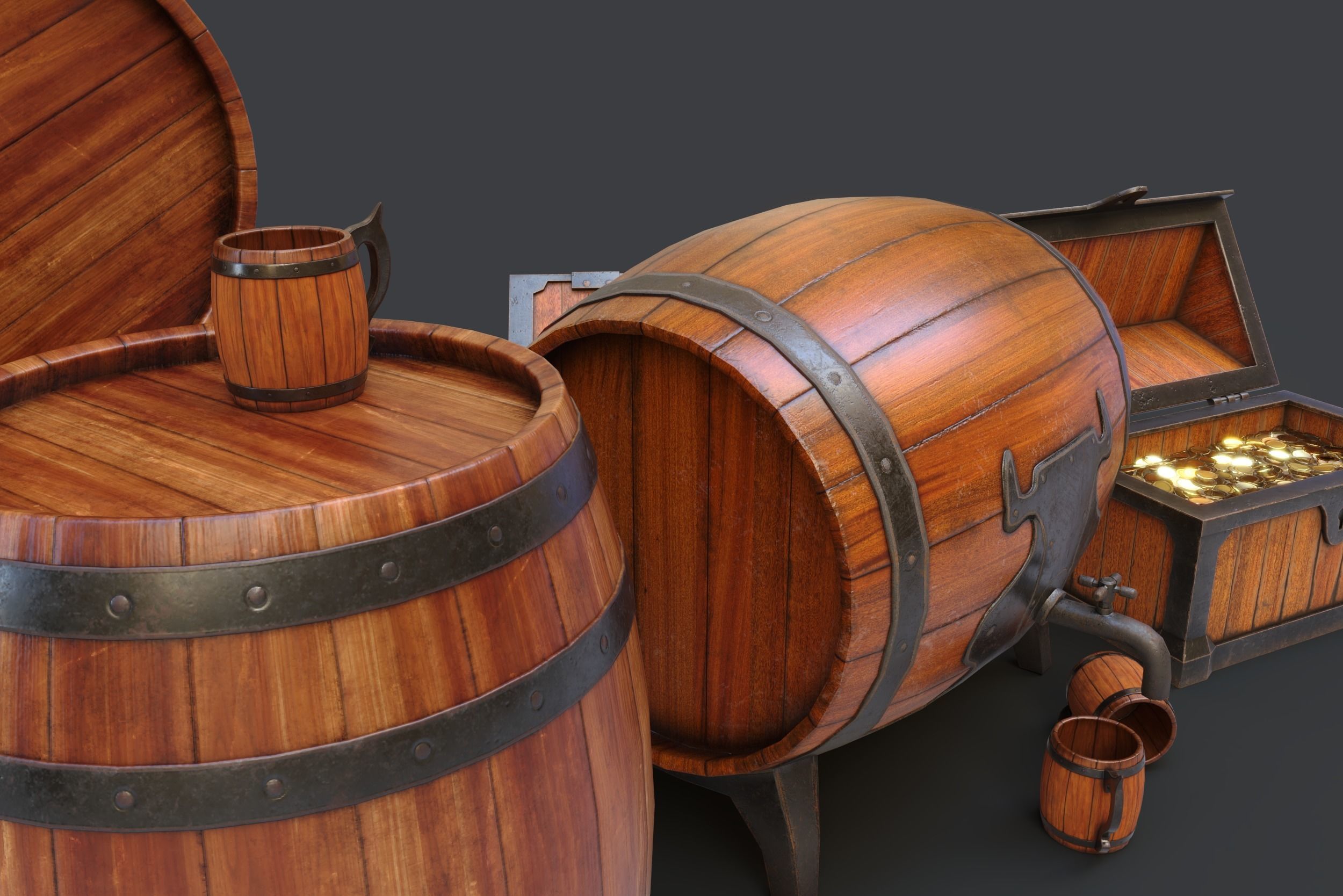 Barrels Package Low-poly 3D model_15