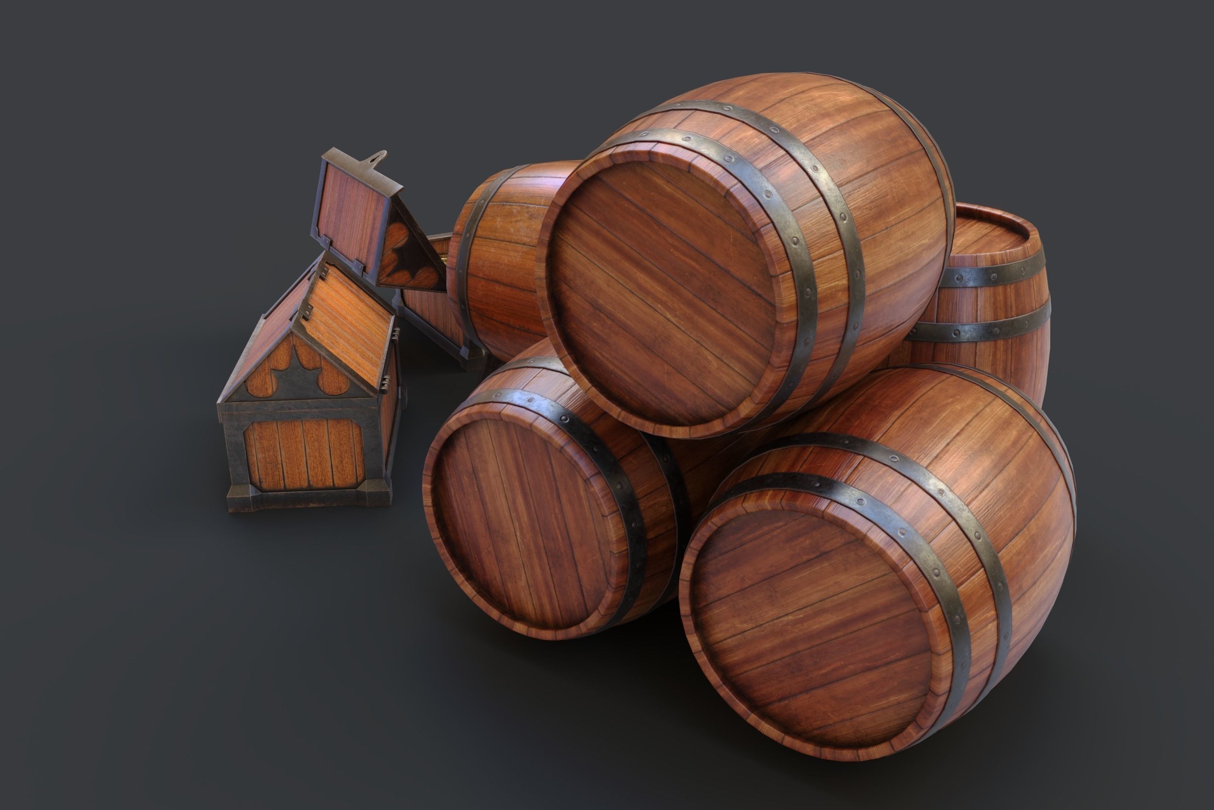 Barrels Package Low-poly 3D model_9