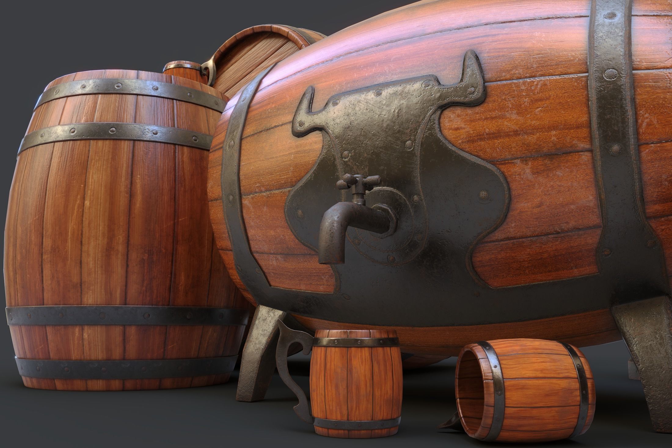 Barrels Package Low-poly 3D model_16