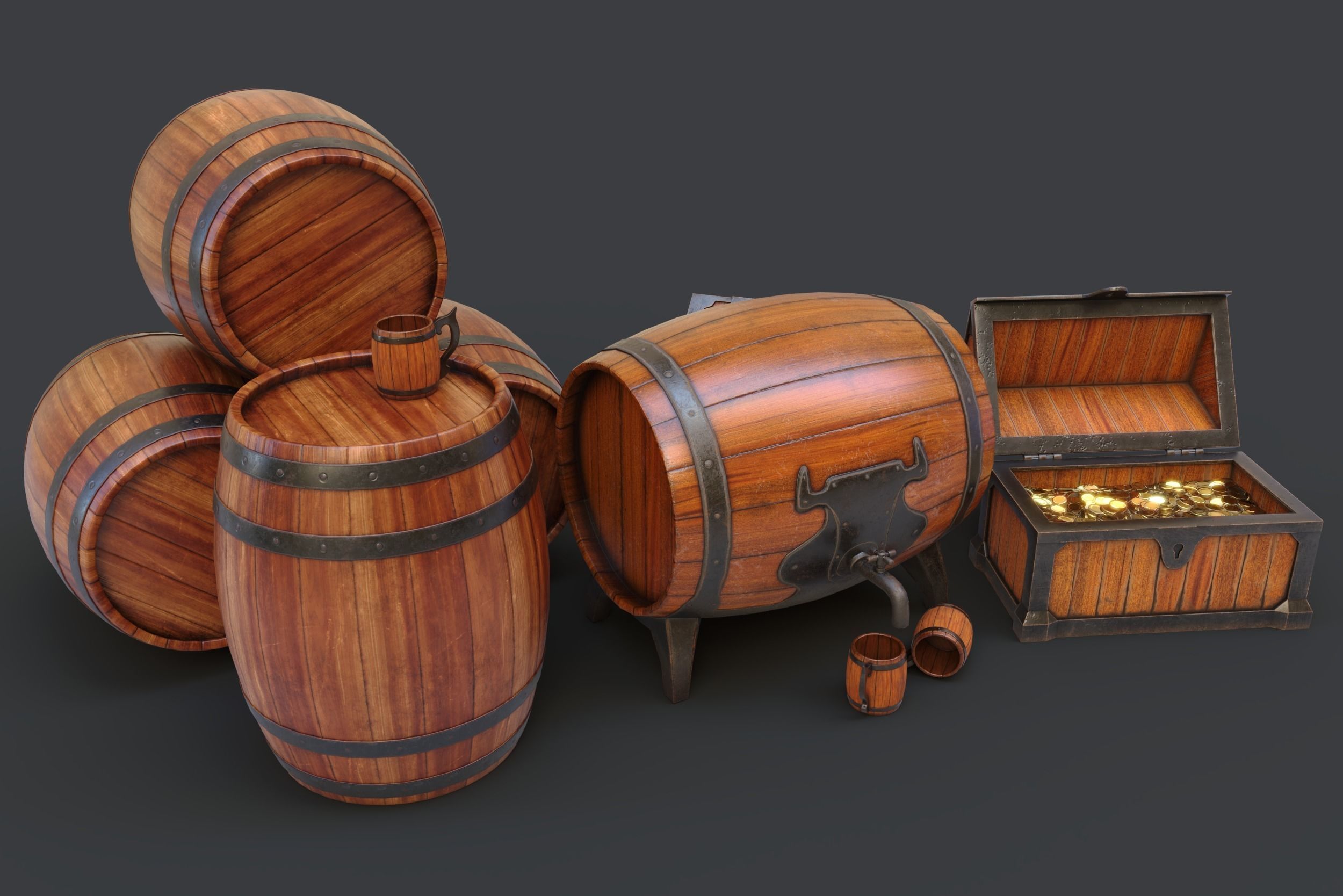 Barrels Package Low-poly 3D model_13