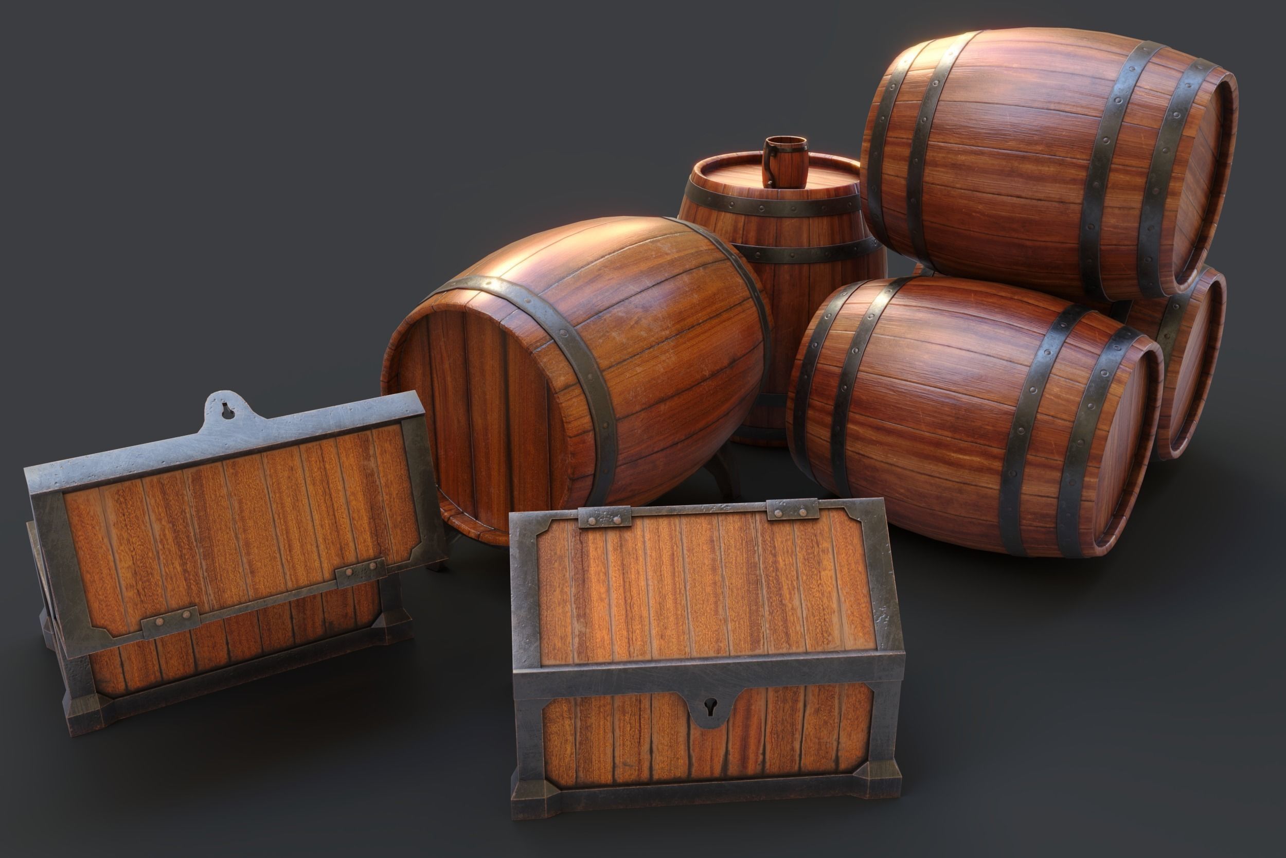 Barrels Package Low-poly 3D model_6