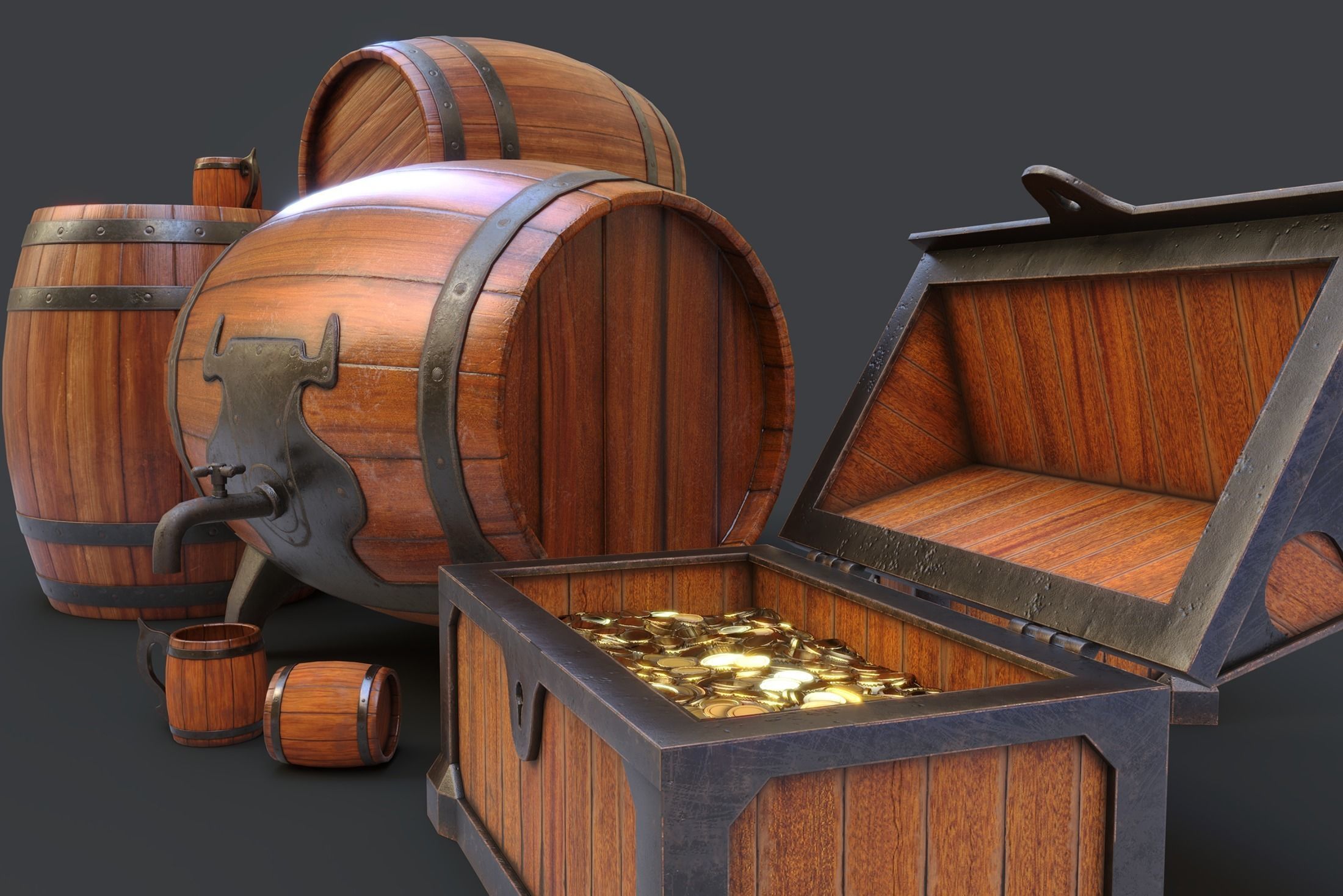 Barrels Package Low-poly 3D model_22