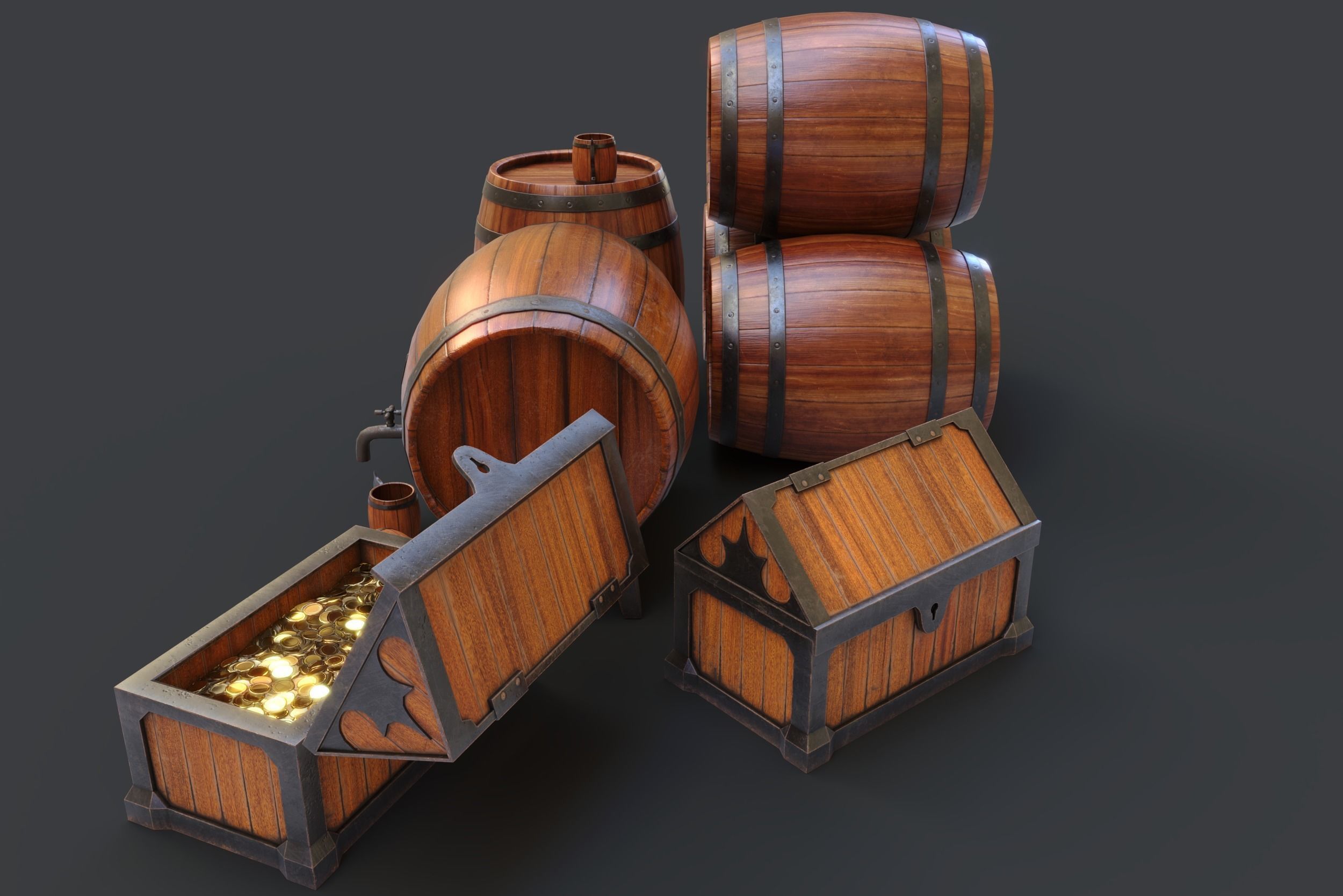 Barrels Package Low-poly 3D model_5