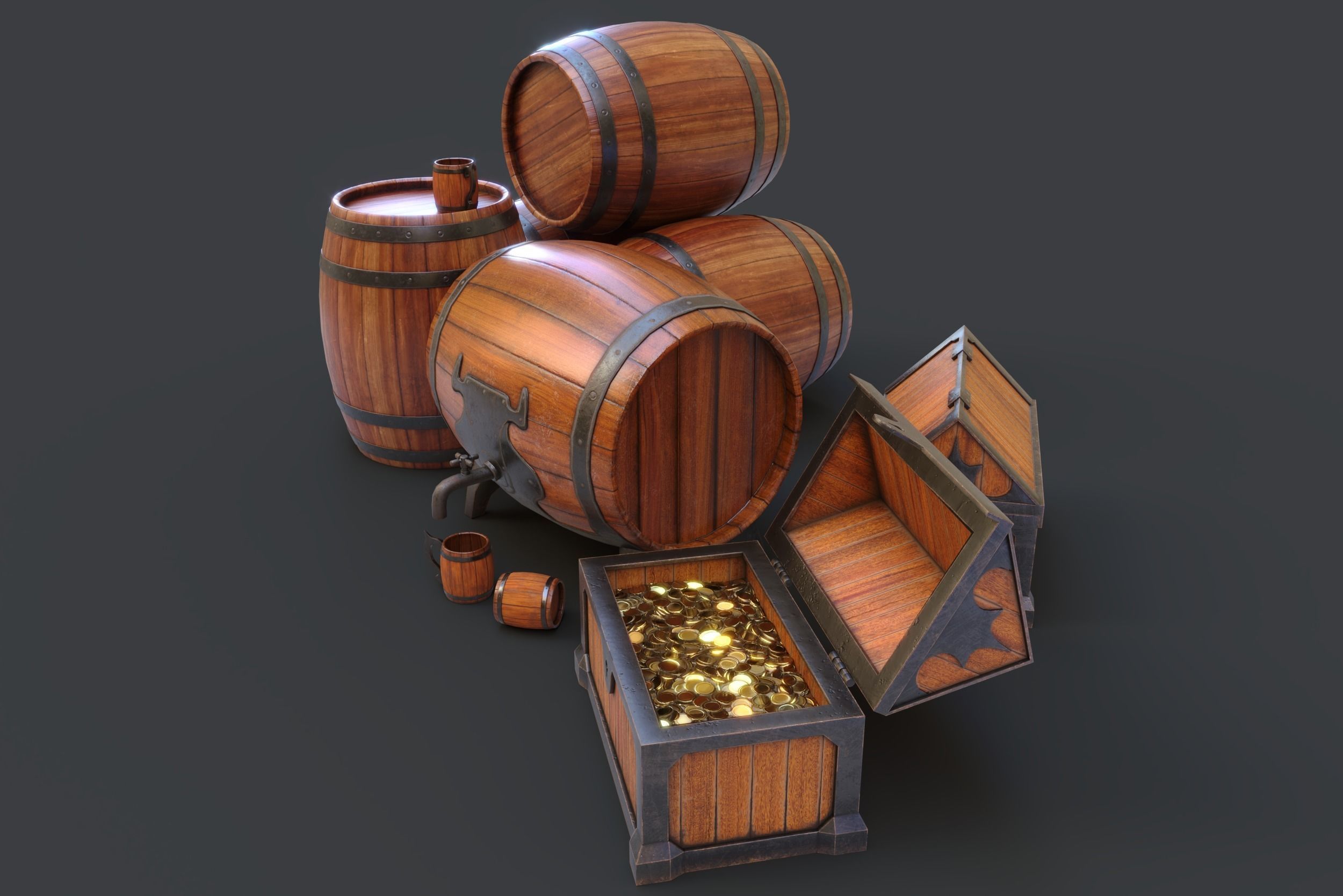 Barrels Package Low-poly 3D model_4